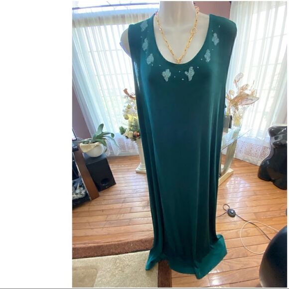 PICCADILLY Fluid Jersey Maxi Dress with bedazzle in peacock blue Christmas - Picture 2 of 13